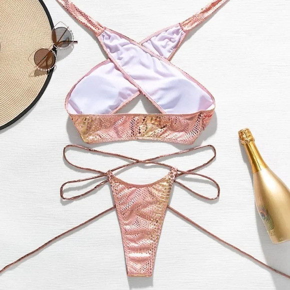 NEW! Metallic Gold Python Print Wrap Bikini - Picture 3 of 7